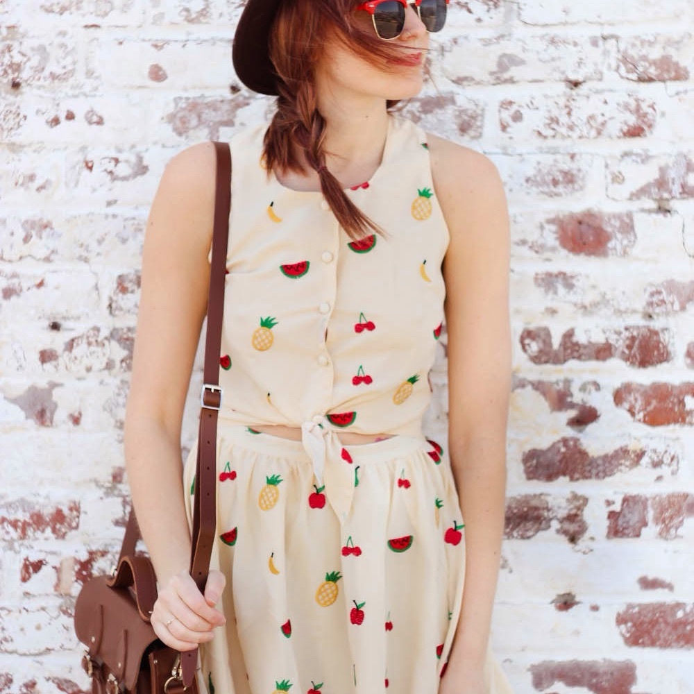 Modcloth Cream Fruit Print Dress